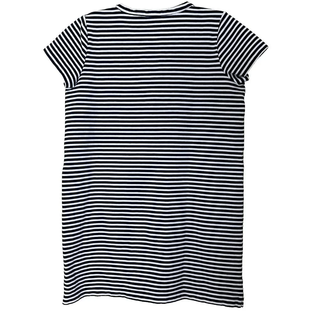 J. Crew Striped Nautical Mini Dress Medium Short Sleeves Lace Up Coastal H9354